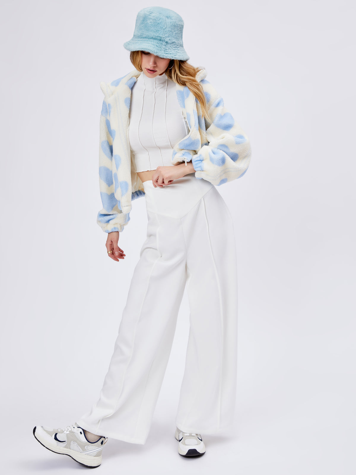 Solid High Waist Knitted Wide Leg Trousers