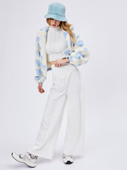 Solid High Waist Knitted Wide Leg Trousers
