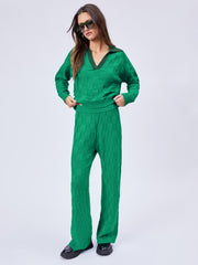 Solid Knitted High Waist Straight Leg Trousers