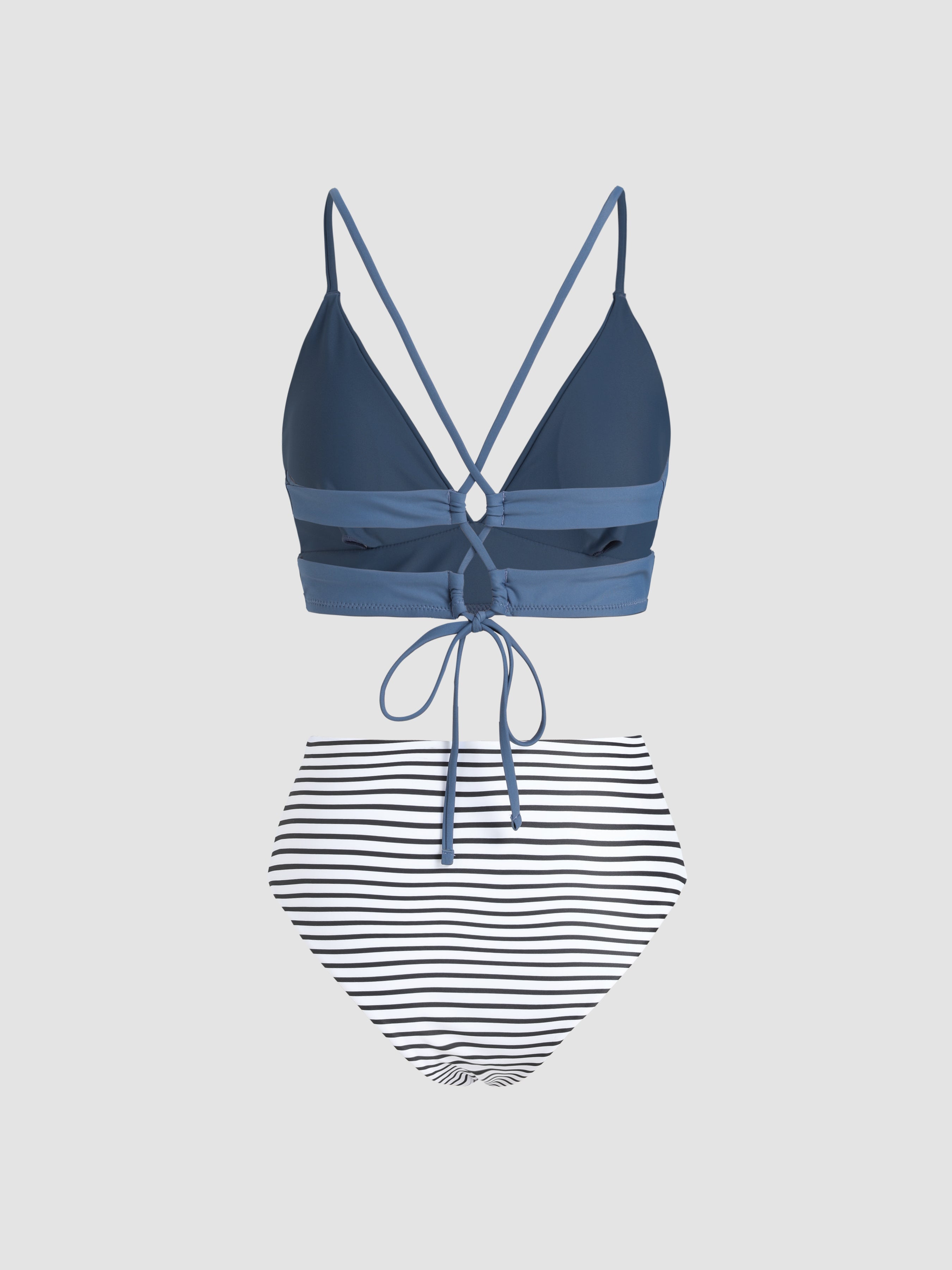 Striped Strappy Bikini Swimsuit