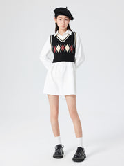 Knit Argyle Plaid Crop Vest