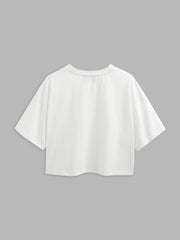 Cotton-blend Round Neckline Oversized Crop Top