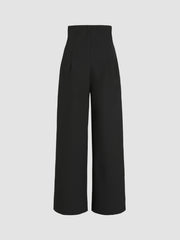 Solid High Waist Knitted Wide Leg Trousers