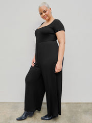 Scoop Neckline Short Sleeve Wide Leg Jumpsuit Curve & Plus