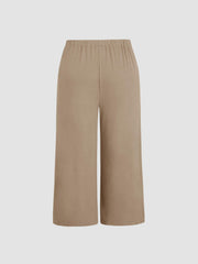 Solid Elastic Waist Pocket Wide Leg Pants Curve & Plus
