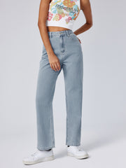 Solid High Rise Pocket Straight Leg Jeans