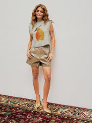 Knit Wool-blend Round Neck Pear Graphic Vest