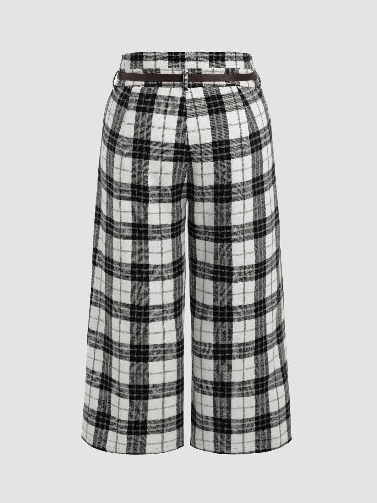 Houndstooth Mid Waist Belted Wide Leg Trousers Curve & Plus