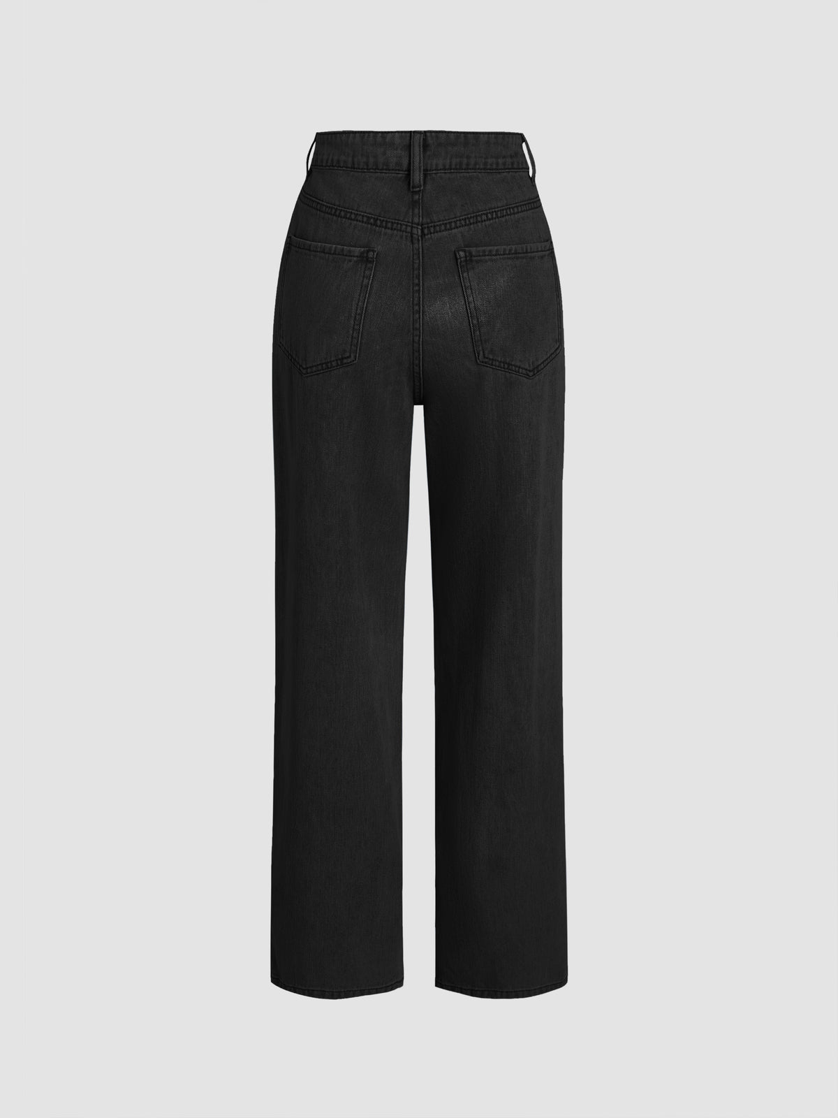 Solid High Rise Pocket Straight Leg Jeans