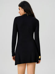 High Neck Solid Mini Dress