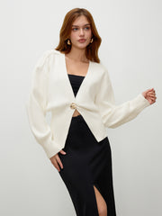 Knit V-neck  Metallic Button Cardigan