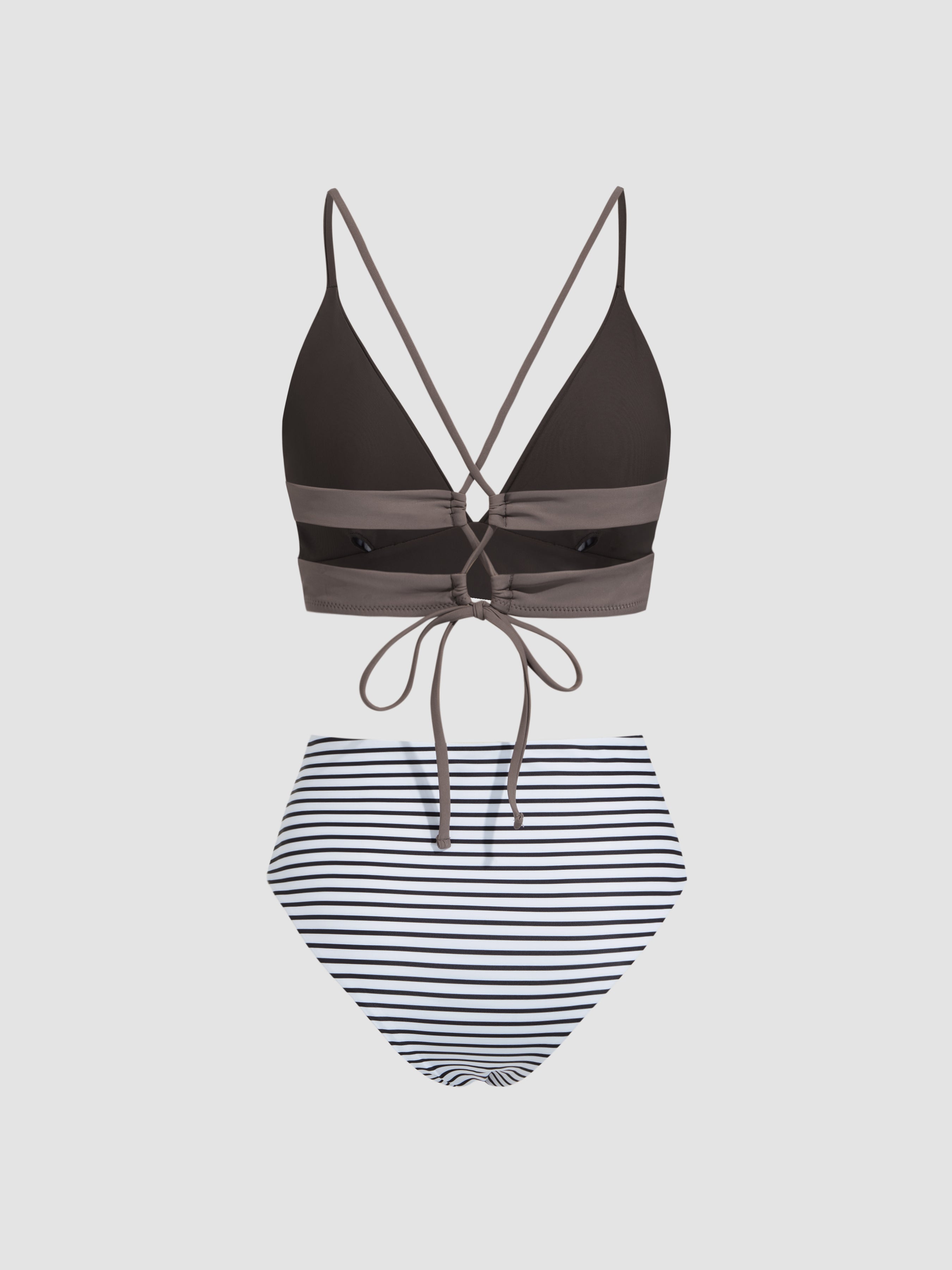 Striped Strappy Bikini Swimsuit