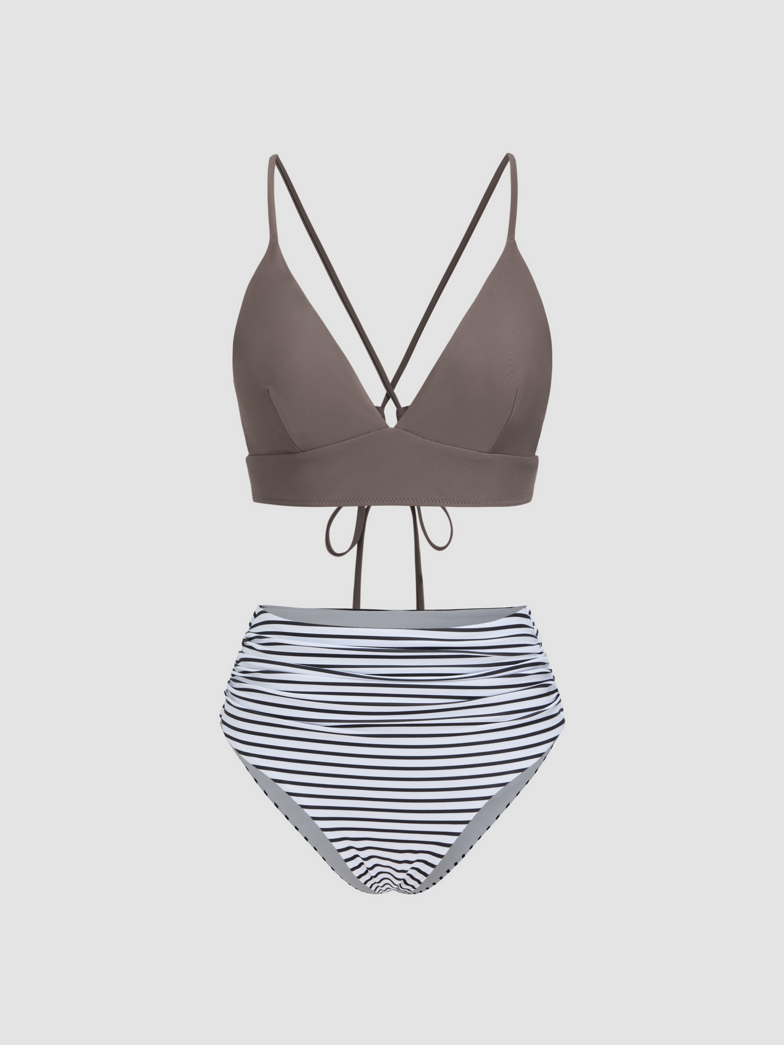 Striped Strappy Bikini Swimsuit