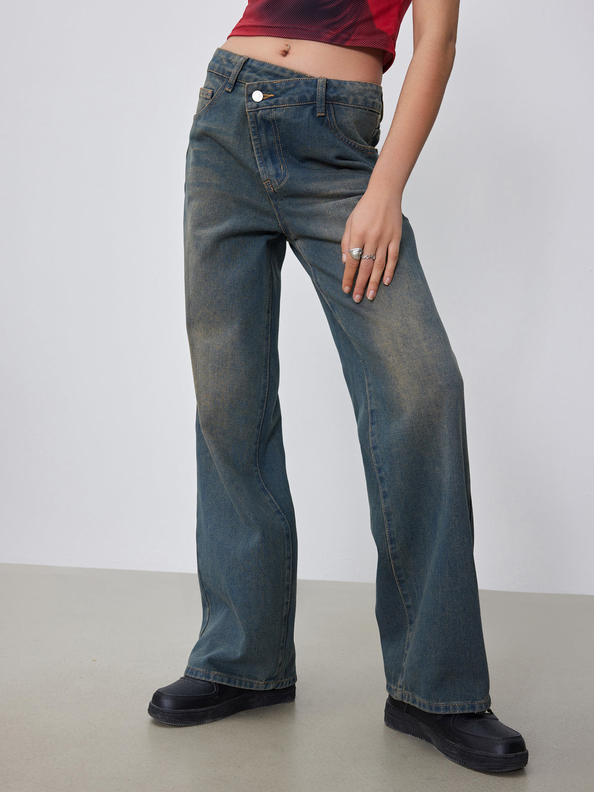 Denim High Waist Pocket Baggy Jeans