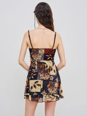 Floral & Leaf Print Mini Dress