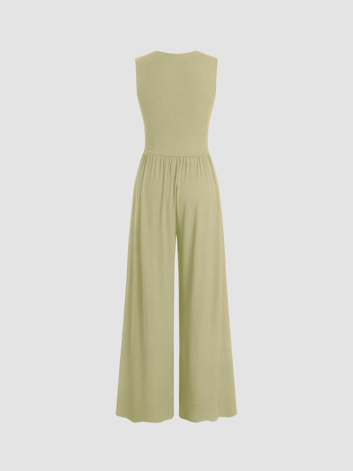 V-neck Ruched Solid Wide Leg Jumpsuit
