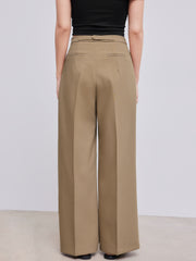 Belted Asymmetric Straight Leg Trousers