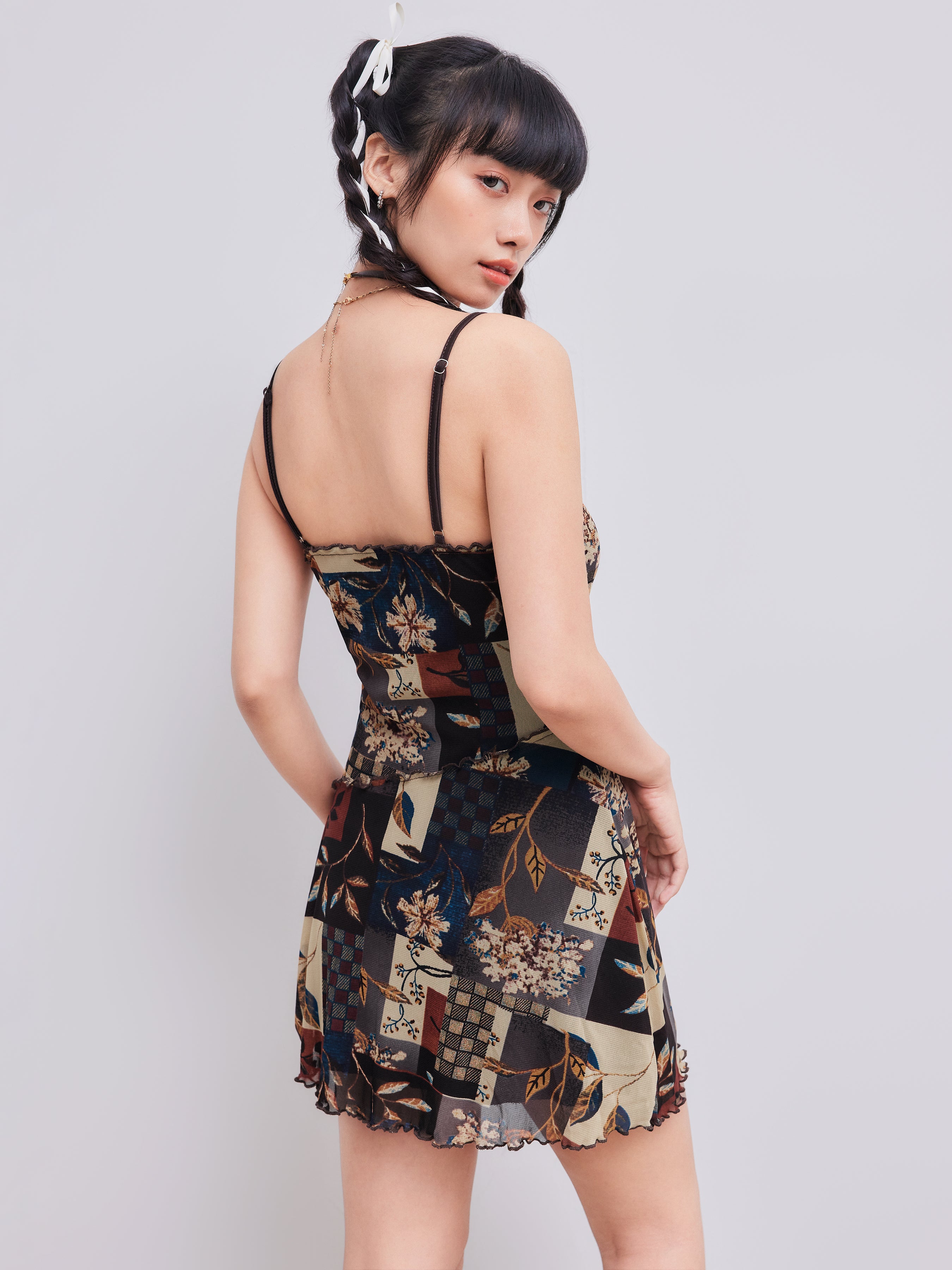 Floral & Leaf Print Mini Dress