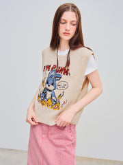 I'M PUNK Knit Rabbit Embroidery Vest