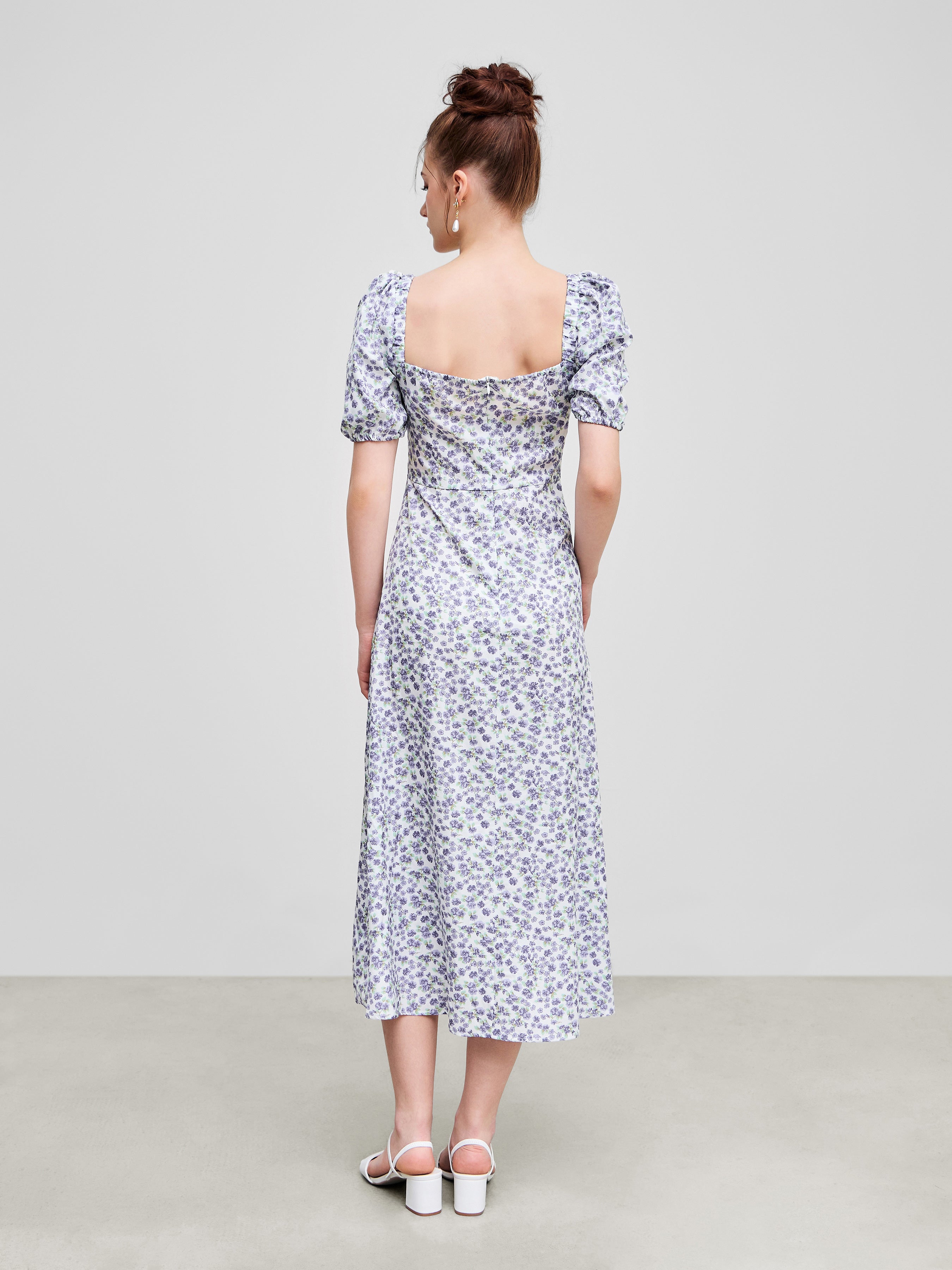 Ruth's Ditsy Floral Square Neck Midi Dress