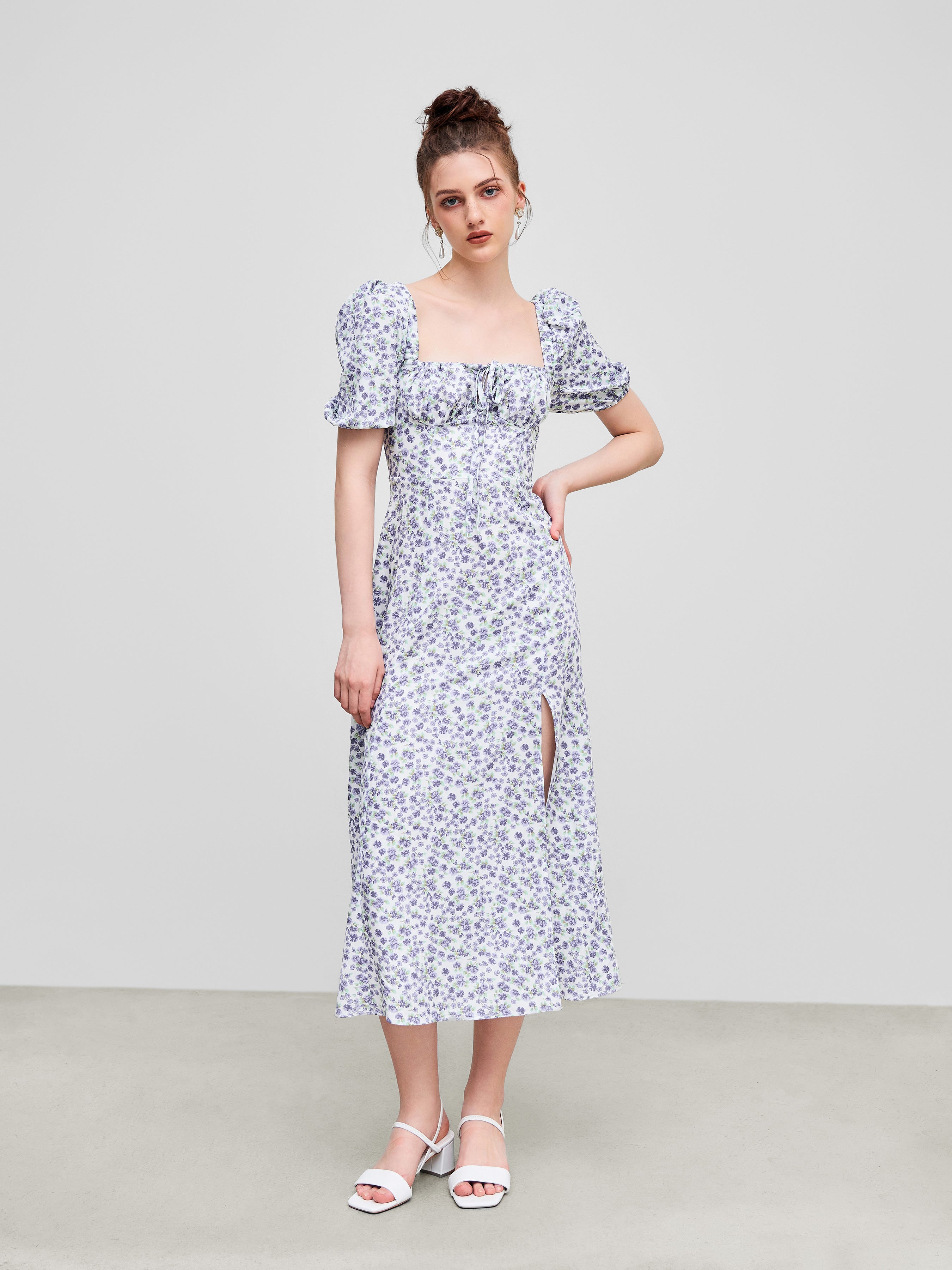 Ruth's Ditsy Floral Square Neck Midi Dress