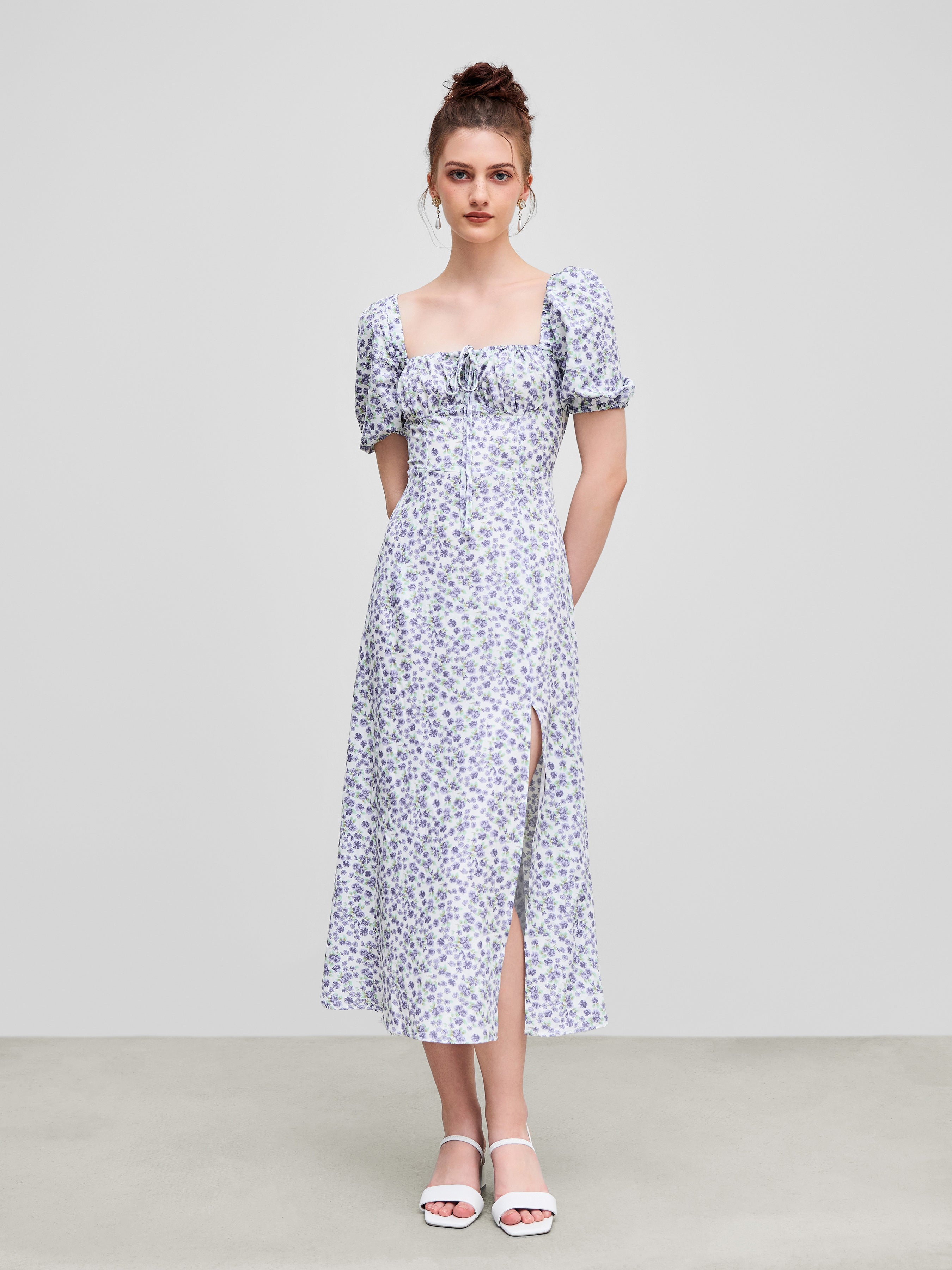 Ruth's Ditsy Floral Square Neck Midi Dress