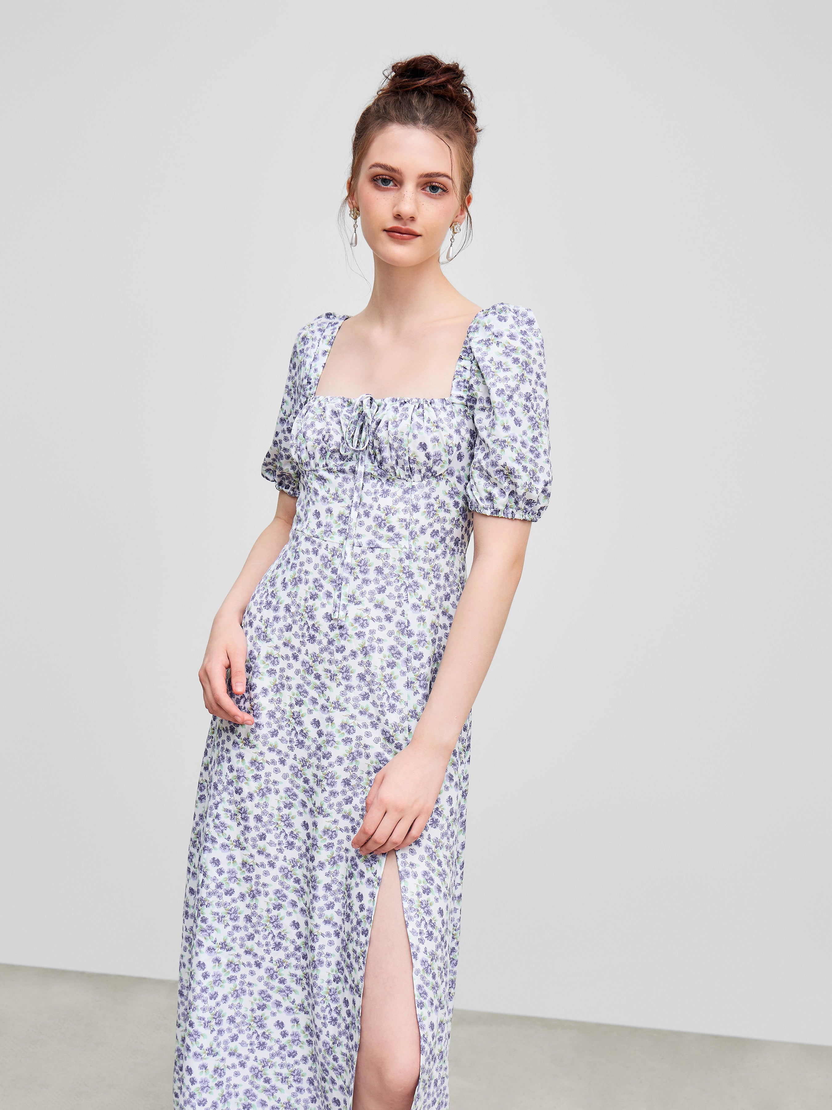 Ruth's Ditsy Floral Square Neck Midi Dress