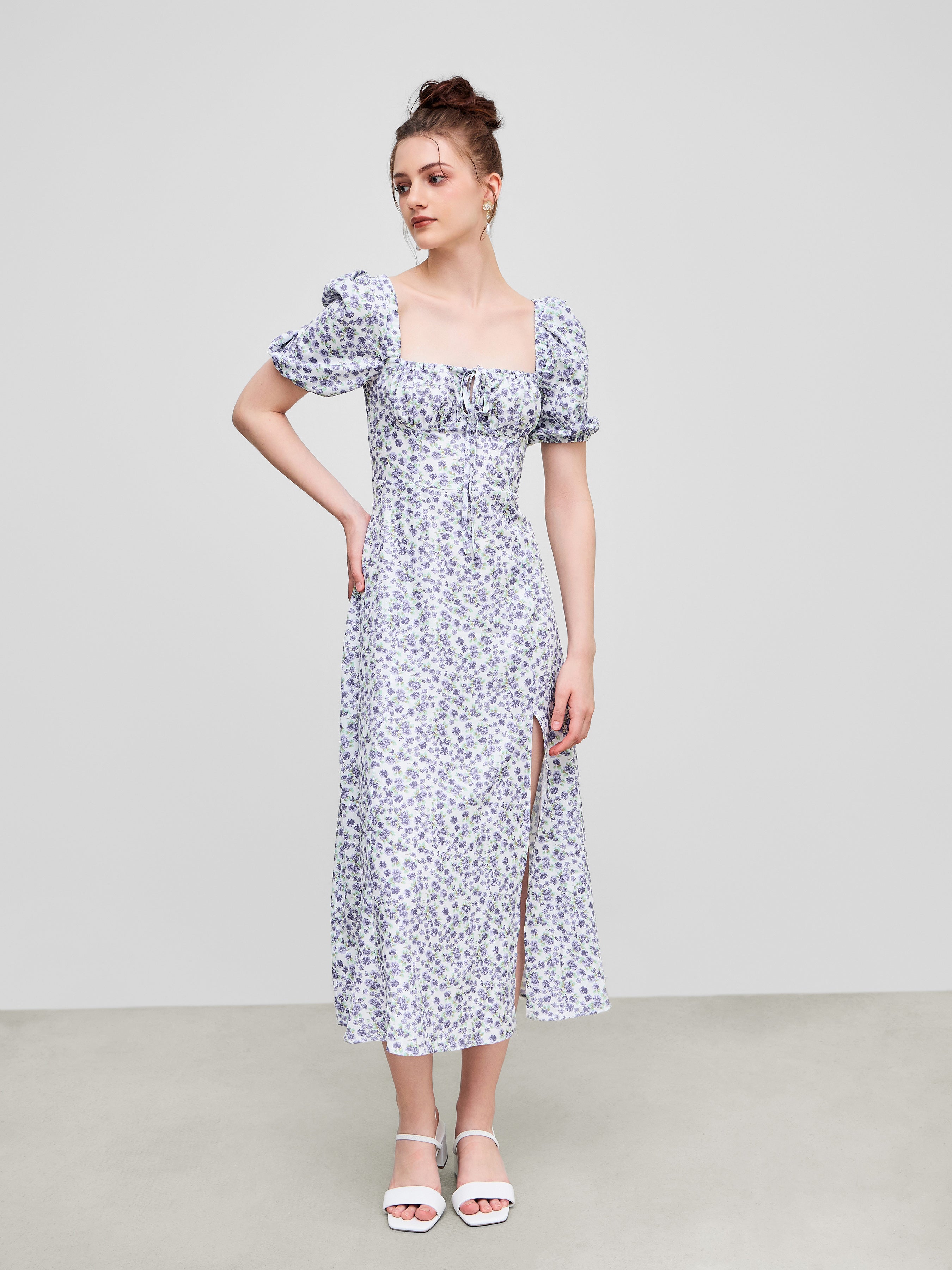 Ruth's Ditsy Floral Square Neck Midi Dress
