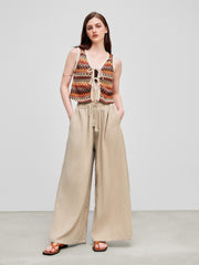 V-neck Striped Tie Front Knotted Oversized Crop Vest