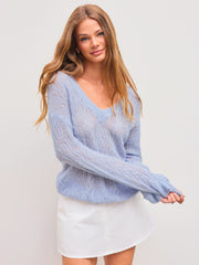 Mohair V-neck Solid See-through Sweater