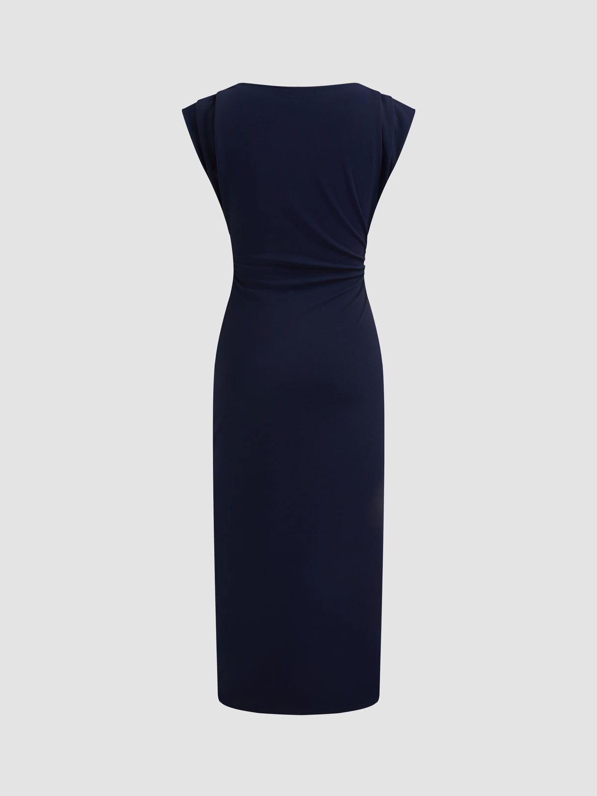 Boat Neck Solid Ruched Maxi Dress