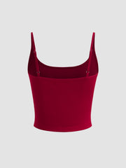 Cotton-blend Scoop Neckline Solid Adjustable Strap Cami Top