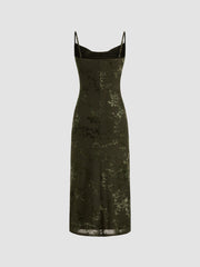 Jacquard Cowl Neck Floral Ruched Maxi Dress