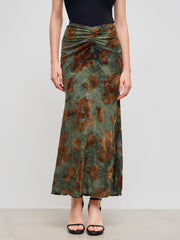 Mid Rise Floral Ruched Maxi Mermaid Skirt
