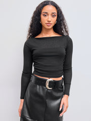 Boat Neck Long Sleeve Two-piece Top