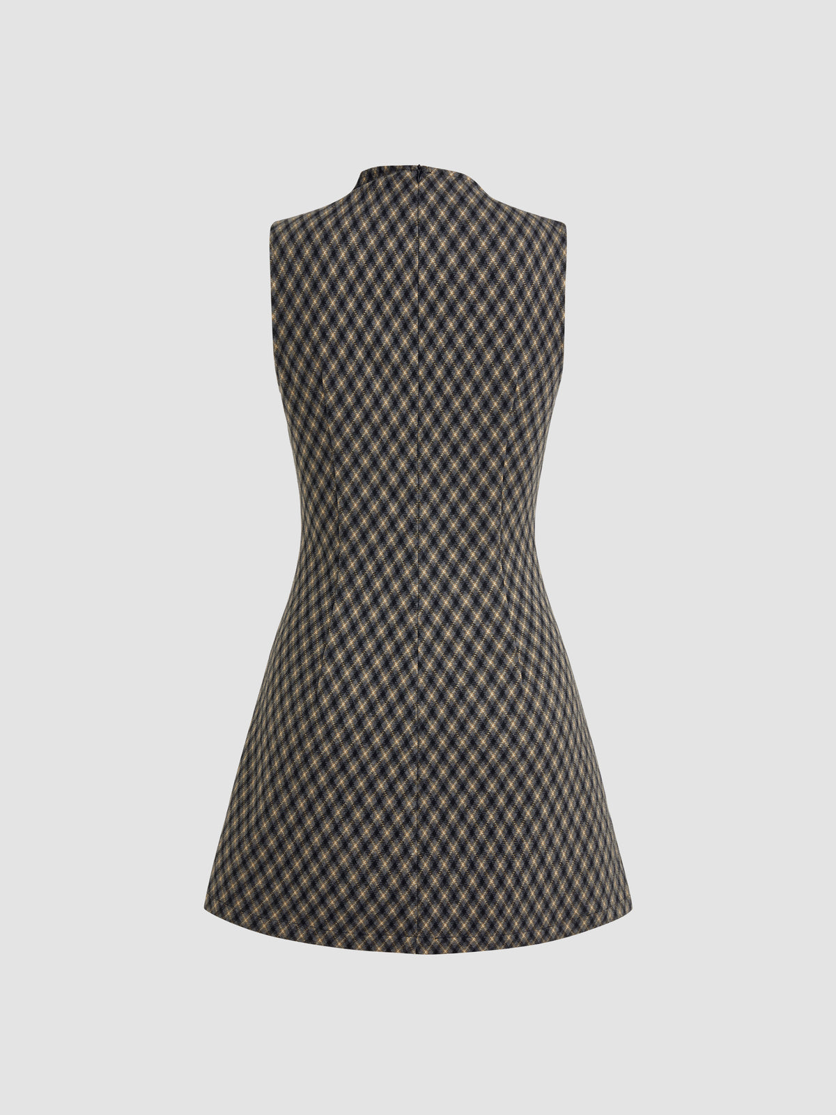 High Neck Checks Ruched Mini Dress