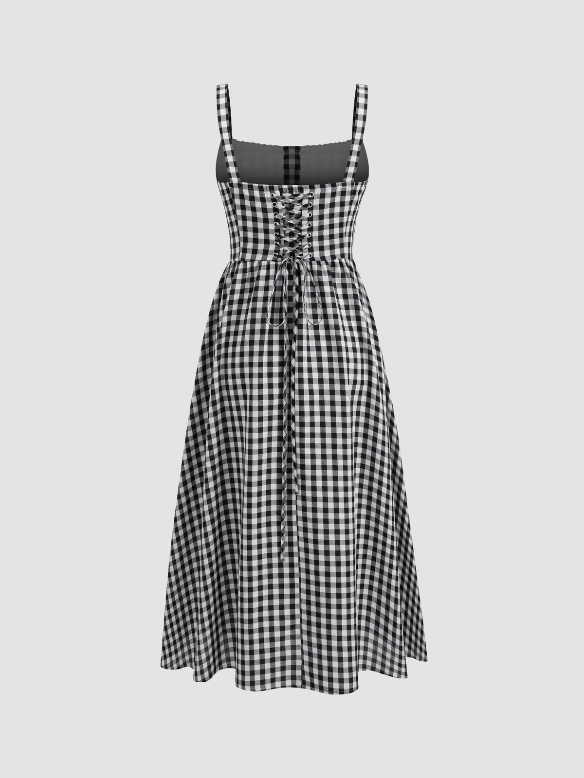 Cotton-blend Square Neck Gingham Maxi Dress