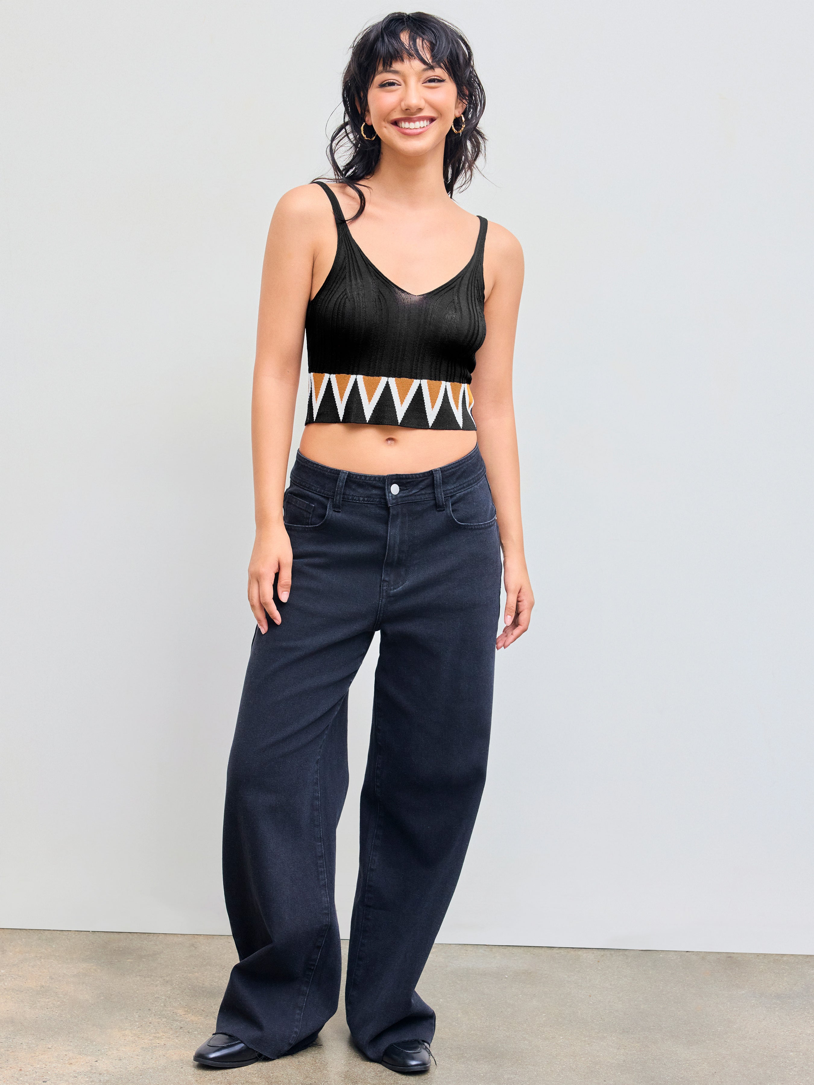 Boho Print Knit Crop Tank Top