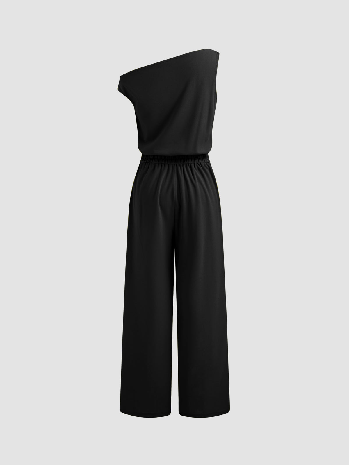 Asymmetrical Neck Solid Pocket Wide Leg Jumpsuit