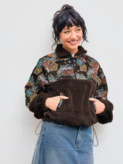 Fleece Collar Floral Cat Knotted Sweatshirt
