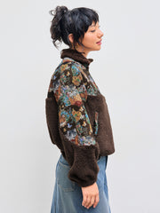 Fleece Collar Floral Cat Knotted Sweatshirt
