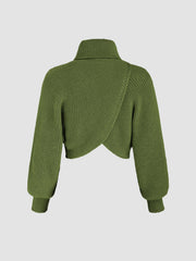 High Neck Solid Knitted Long Sleeve Crop Sweater