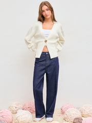Knit V-neck  Metallic Button Cardigan