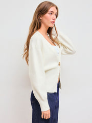 Knit V-neck  Metallic Button Cardigan