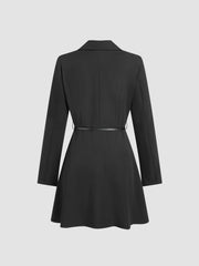 Notched Collar V-neck Mini Blazer Dress With Belt