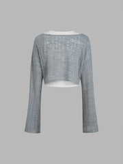 Round Neckline Ruched Tank Top & Crop Long Sleeve Top