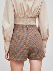 Wool-blend Mid Rise Houndstooth Shorts