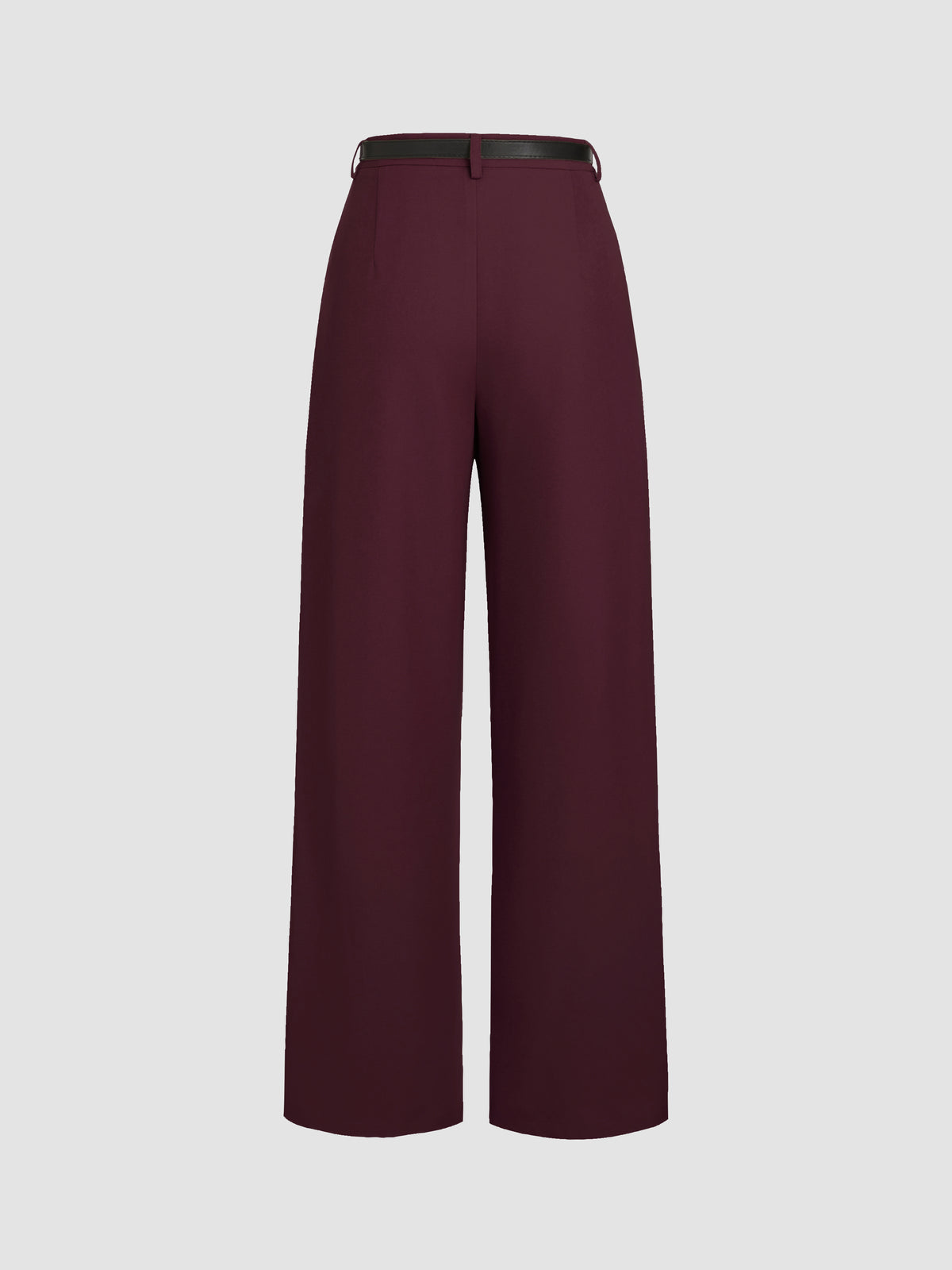Petite Mid Rise Solid Straight Leg Trousers With Belt
