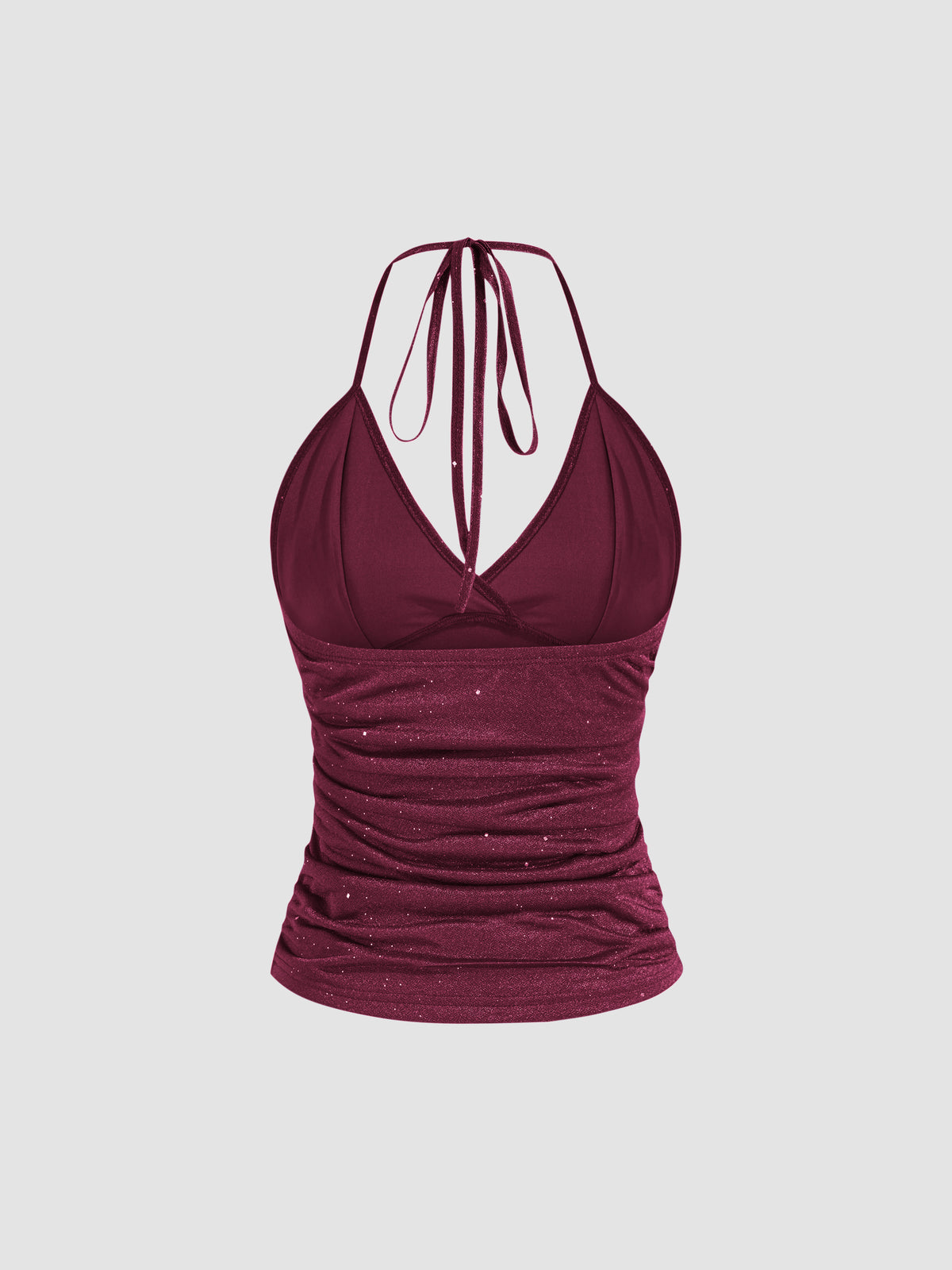 Jersey V-neck Knotted Ruched Glitter Cami Top