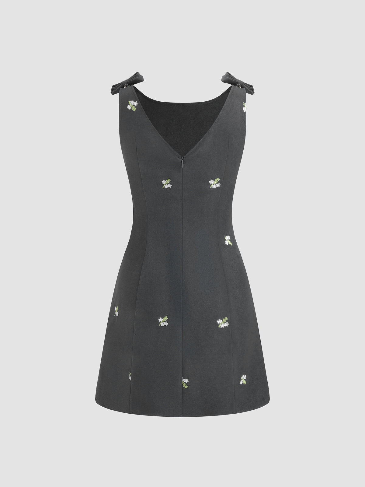 Boat Neck Floral Embroidery Bowknot Mini Dress